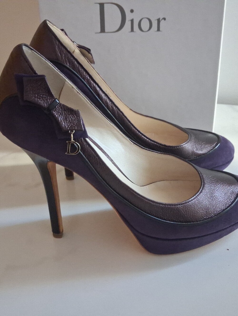 Dior Plum Suede Platform Stiletto Pumps
